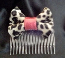 Faux Fur Leopard Hairbow Comb with Sparkly red vinyl center/Rockabilly/Pin Up