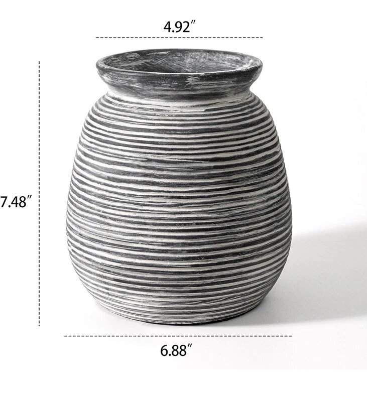 Jarrón de gres texturizado granja cerámica florero rústico terracota Foto 2 de 4