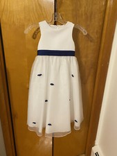 David  s Bridal Flower Girl Dress H1082 White With Blue Sash And Flowers Size 4