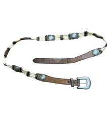 Vintage Tony Lama Native Bone Beaded Brown Leather Western Concho Belt 7159L 42  