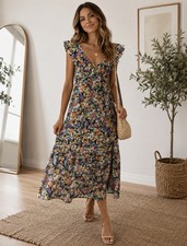 LAVENDER BROWN Bianca Floral Tiered Maxi Dress Size XS