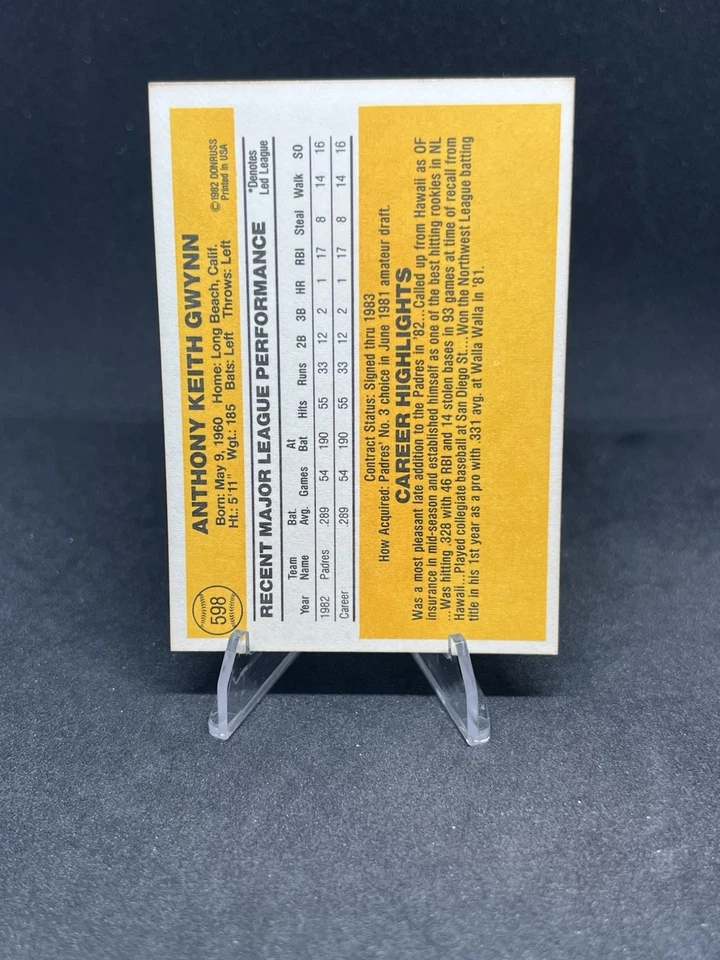 Tony Gwynn 1983 Donruss #598 Rookie San Diego Padres HOF RC - Image 2 of 2