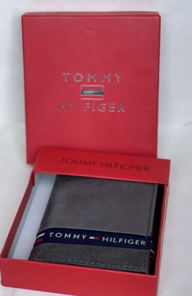 Carteira masculina elegante de couro genuíno Tommy Hilfiger com três dobras para carteiras masculinas presente - Imagem 2 de 4