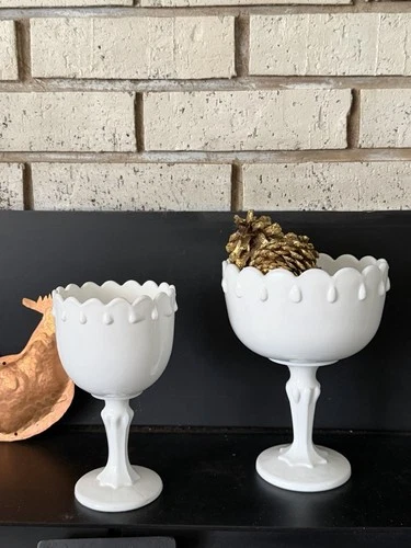 Vintage Indiana Glass Teardrop Milk Glass Pedestal Compote Discontinued USA