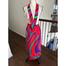 Vintage 70s Psychedelic Orange Pink Swirl Maxi Skirts Two Belts Go Go 60s