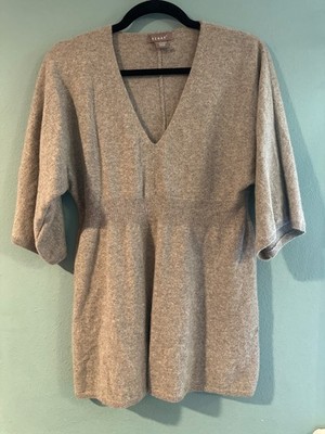 Kenar 100% Cashmere V-Neck Peplum Sweater Top Oatmeal Tan Size L