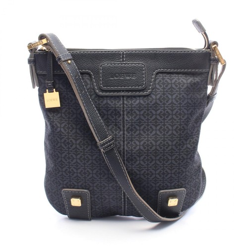 LOEWE New Road Line Shoulder Bag Bag Canvas Leather Ladies Black / Navy Used