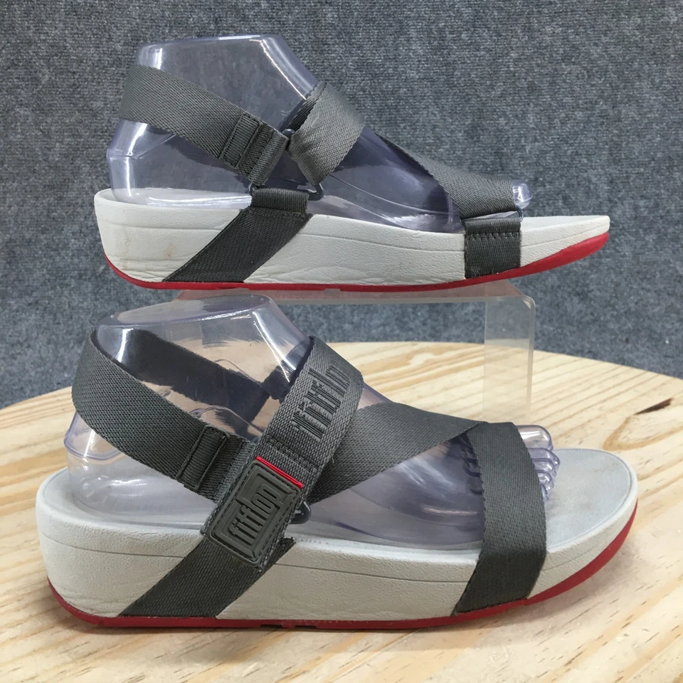 Sandálias FitFlop Feminina 9 Surfa Slingback Cinza Casual Conforto Biqueira Aberta Salto Cunha - Imagem 2 de 4