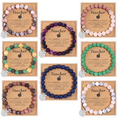 8Pcs Teacher Appreciation Bracelets Christmas Gifts for Women Men Natural Stone