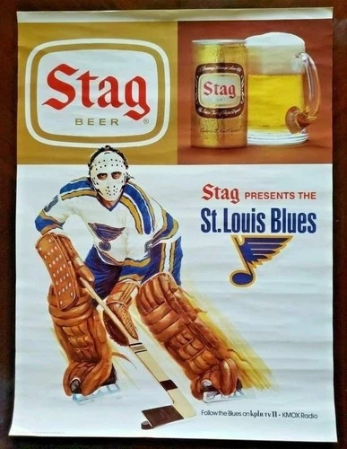 Stag Beer St Louis Blues Hockey Poster Vintage Brewery Promo 12x8in Metal Sign