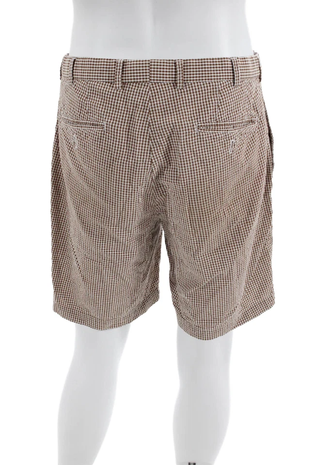 Peter Millar Mens Cotton Check Print Buttoned Casual Shorts Brown Size EUR 34 - Image 3 of 4