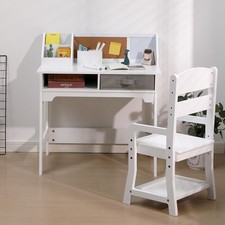 Desk and Chair Set, Study Desk for Boys and Girl, Wooden Writing Table with C...