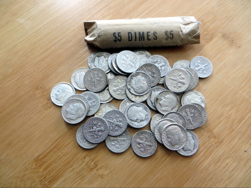 Roll of 50 Silver Roosevelt Dimes $5 Face Value - Mixed Dates