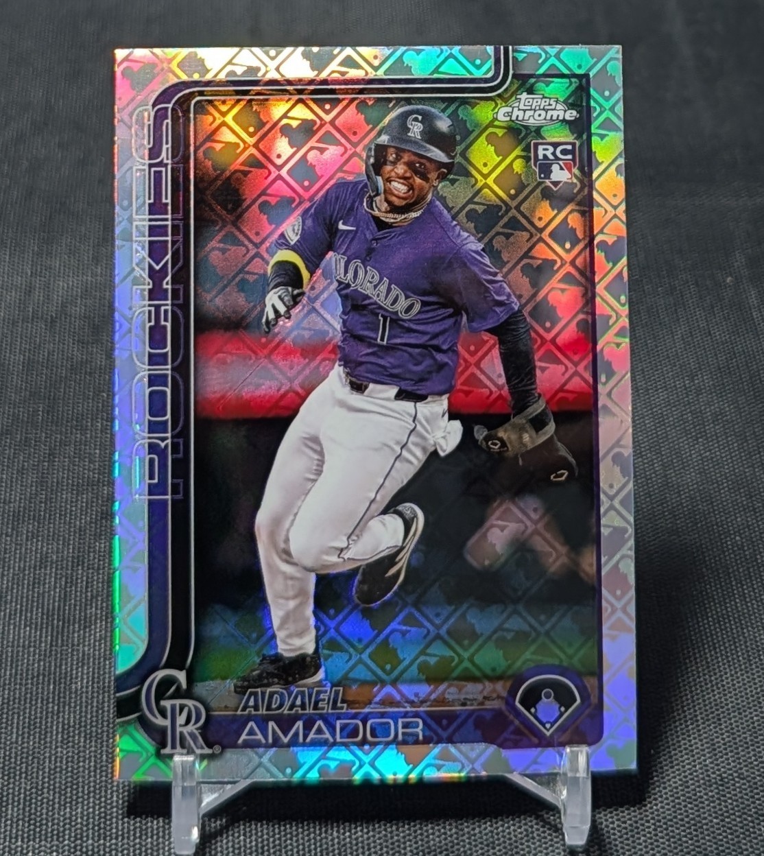 Adael Amador Rookie RC 2025 Topps Chrome Logofractor Card #255 Colorado Rockies