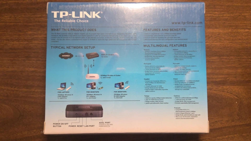 TP-Link ADSL2+ Modem 24Mbps Downstream Bandwidth TD-8616 BRAND NEW - Image 2 of 2