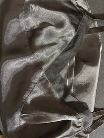 VTG SATIN JET BLACK NIGHTIE SHINY TOP MESH CD CAMI BLOUSE camisole LINGERIE