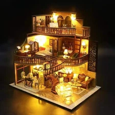Miniature DIY Dollhouse Kits with LED Lighting Wooden House Building Scene Model