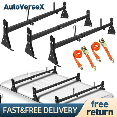For Chevy Express 2500/3500 1996-up Steel Black Cargo Van Roof Ladder Rack 3 bar