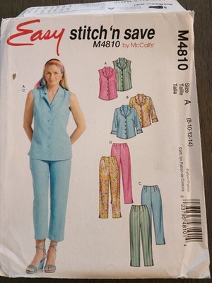 McCalls Easy Stitch N Save Pattern #4810 Blouse And Pants 2 Lengths 8-14 New 