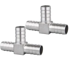2 Pack 304 Stainless Steel 1 Inch Hose Barb Fittings T Shape 3 Way Splitter