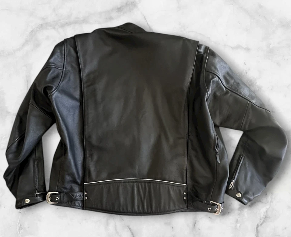 POWER TRIP Hombre MOTOCICLETA Talla XXL 100% CUERO FORRADO ACOLCHADO REFLECTANTE Chaqueta Foto 3 de 3