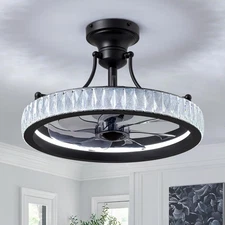 20" Crystal Chandelier Black Ceiling Fan with Light Fandelier Ceiling Fan wit...