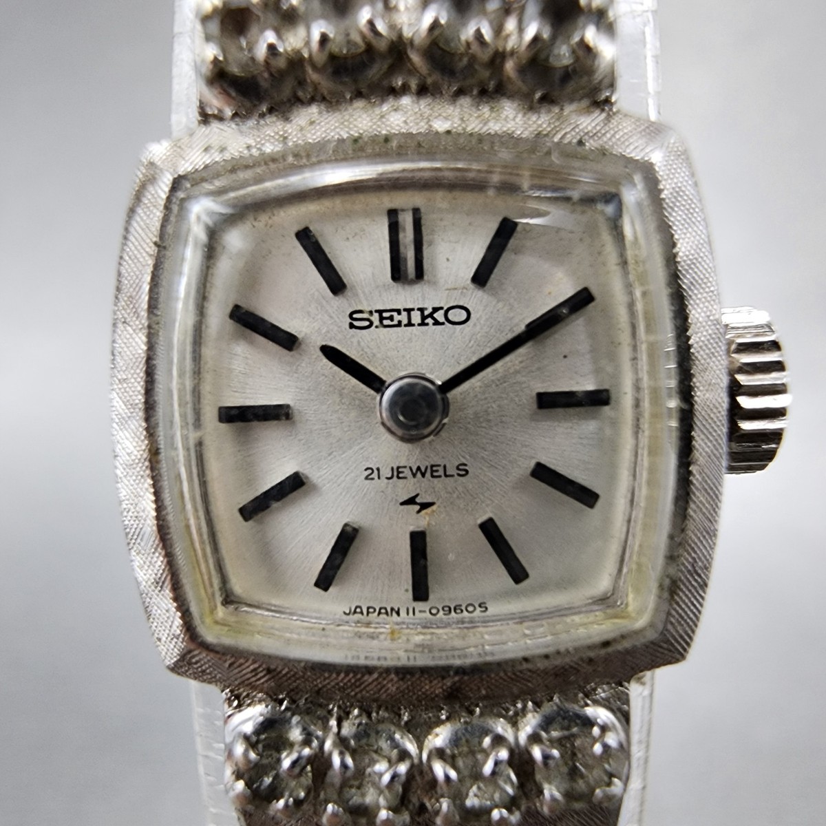Seiko Watch Women 15mm Silver Dial White Gold Plated Diamonds