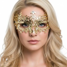 Gold Lace Masquerade MASK VENETIAN Metal | Delicate Clear Diamante Filigree
