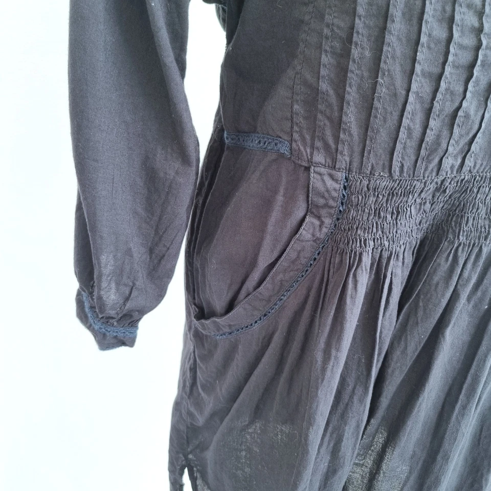 Vestido Day Birger et Mikkelsen Reino Unido 12 Negro 100% Algodón Boho Informal Profundo Bolsillos en V Foto 3 de 4