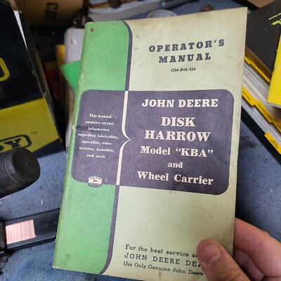 John Deere 'KBA' Disk Harrow Operator's Disc Oem Original 