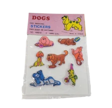VINTAGE 1983 LAURIE IMPORT THREE 3 DIMENSIONAL PUFFY ANIMAL DOGS STICKERS NOS