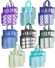 8 PACK Reusable Grocery Bags Heavy Duty Large Capacity Shopping Bags with Stu...