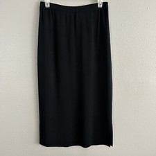 Ming Wang Black Knit Straight Midi Skirt Size S Quiet Luxury Classic Minimalist