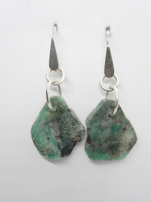 Cozzi Gioielli Sterling Silver 925 Emerald Drop Earrings Natural Gemstone
