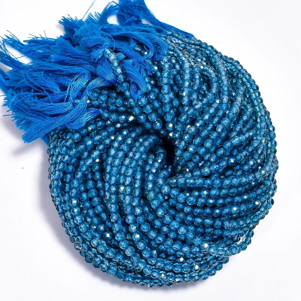 Cuentas facetadas redondas de piedras preciosas de topacio azul Londres natural 3X3 mm hilo 13" EB-680 Foto 2 de 3