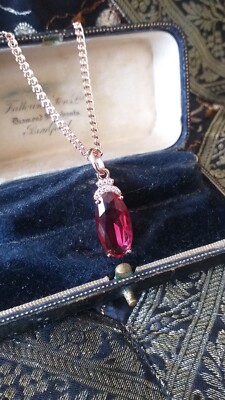 Vintage 1990-s 14 CT Rolled Gold Large Ruby Pendant on Chain-Hallmarked 585 RG