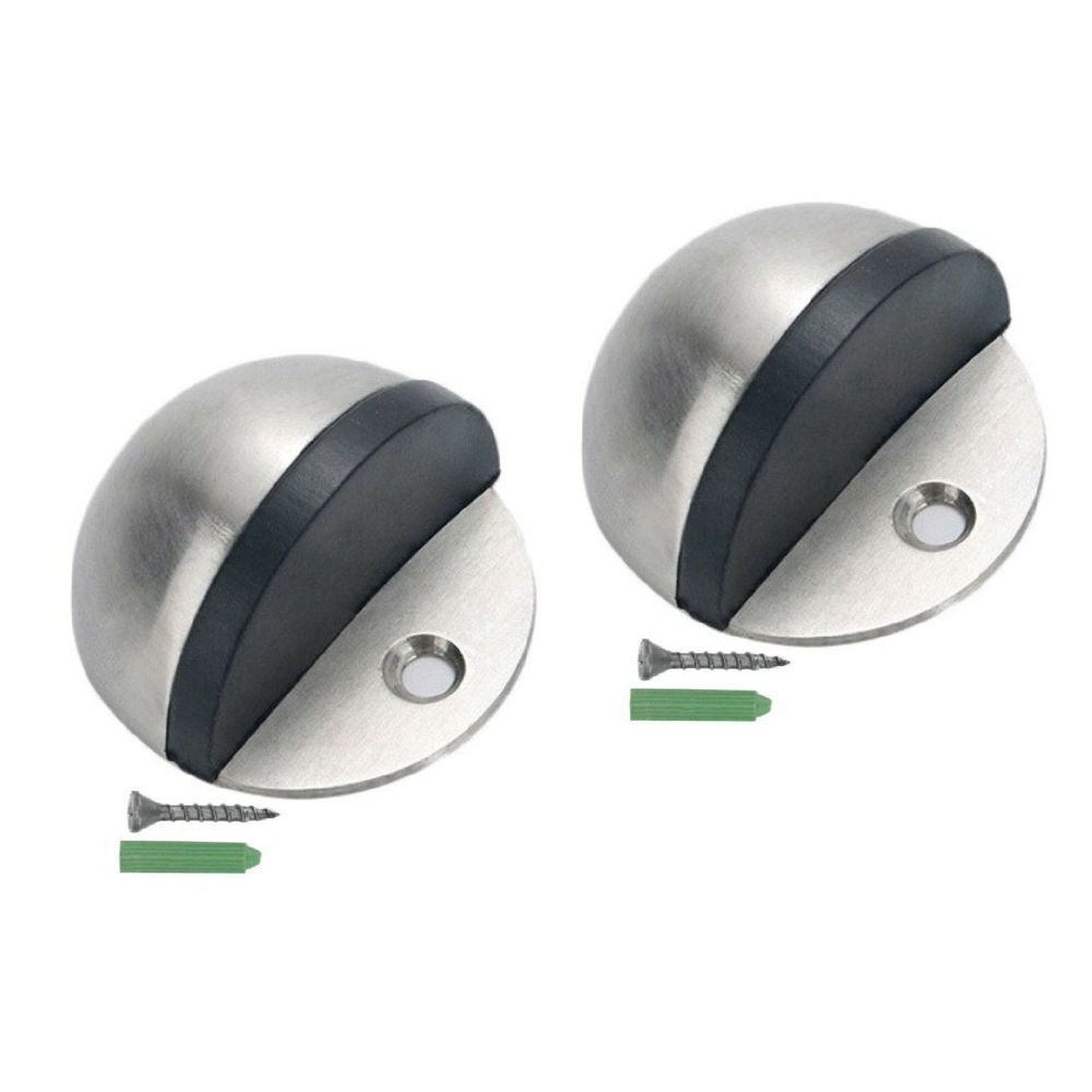 2Pcs Stainless Steel Door Stop Floor Mounted Door Stopper Chrome Rubber  Stops