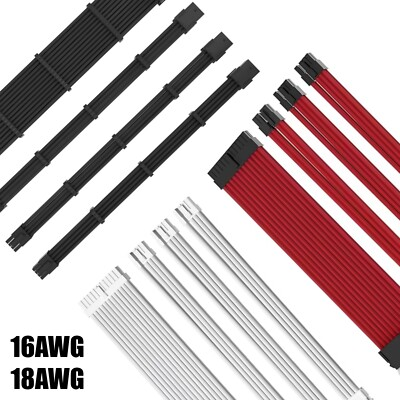 #ad PC Gaming Desktop ATX 24PIN 8PIN 62PIN Soft Braided 16 18 AWG Extension Cable $17.99