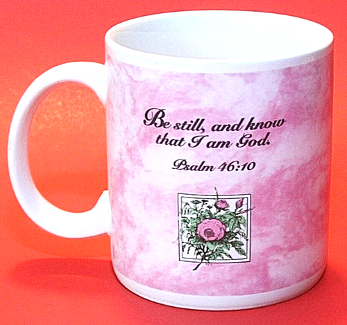 Psalms 46:10 Mug Zondervan Stoneware Christian Pink Marbled Design Roses - Picture 2 of 4