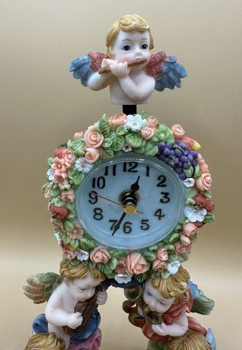 Vintage Cherub Floral Angels With Instruments Resin Clock - Picture 5 of 12