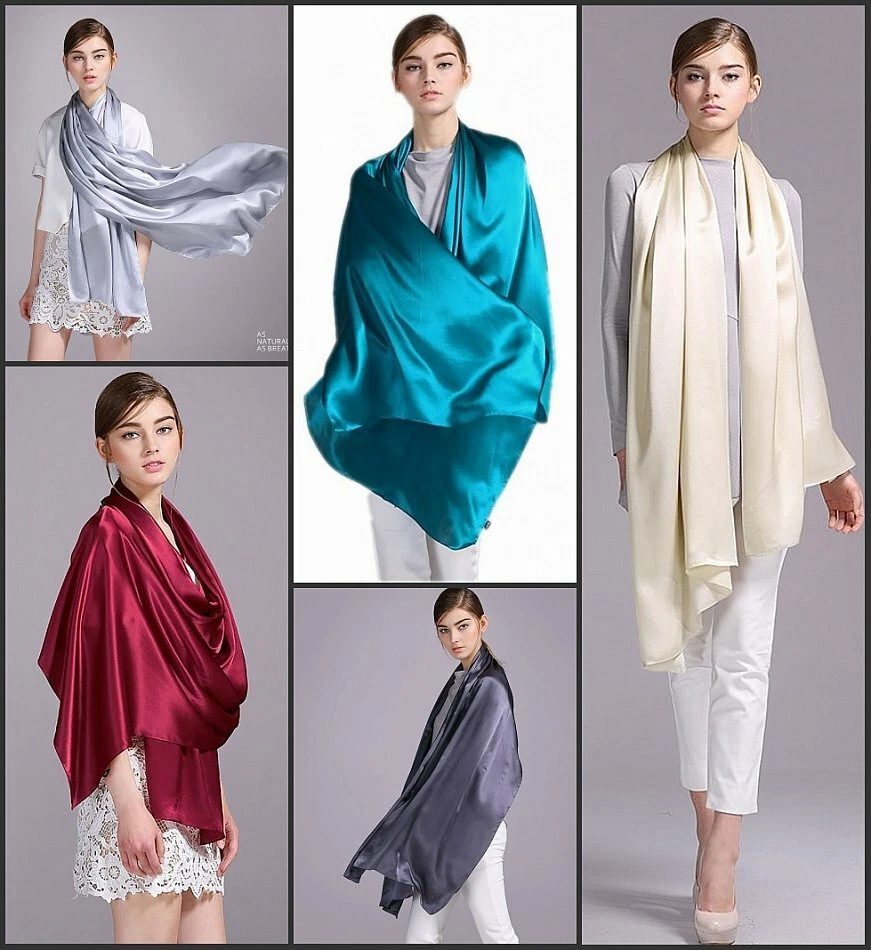Damen lang einfarbig Satin 100% Seiden-Stola festlich Abendkleider Seiden-Schal - Bild 1 von 1