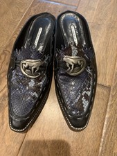 Donald J Pliner Couture Blue Snake Skin/ Suede Mules Size 6 Med Pewter Buckle