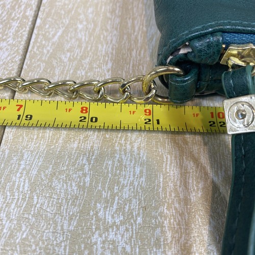 Linea Pelle LP Blue Pebbled Vegan Leather Green with Gold Chain Crossbody Purse - Picture 10 of 13
