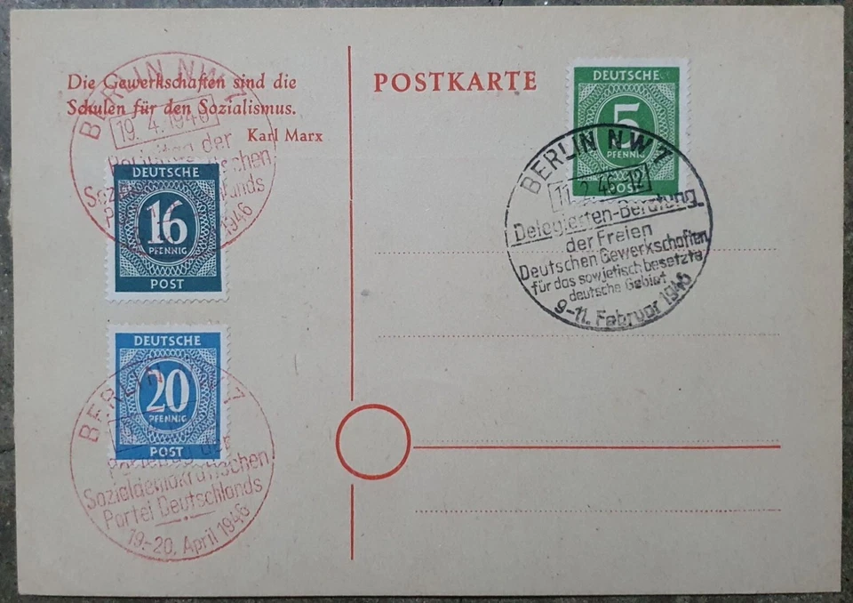 FDGB Conference of The Free German Trade Union Occupation World War 1946 Card - Image 2 of 2