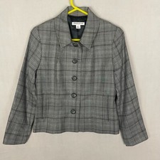 Pendleton Petite Women s Virgin 100 Wool Collar Blazer Size 6 P Plaid Gray