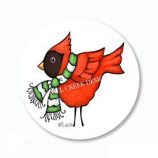 CUTE Whimsical Cardinal in Scarf Stickers Holiday Favors Envelope Seals Labels