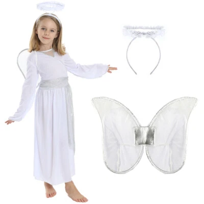 ILOVEFANCYDRESS GIRLS CHILDS ANGEL CHRISTMAS NATIVITY PLAY FANCY DRESS COSTUME WINGS DRESS HALO
