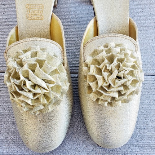 1960s Daniel Green Gold Lurex Mules Lounge Slipper Heels 2A65. - Picture 4 of 19