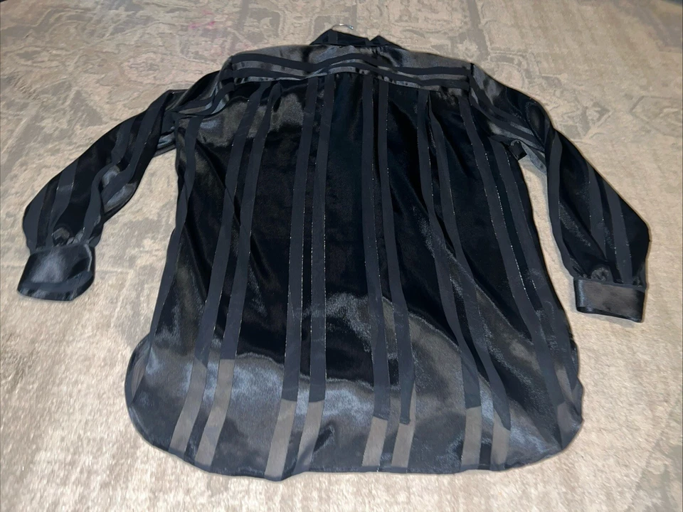 Vintage Westbound Black Stripe Shiney Button Shirt Shoulder Pads Sz 8 Womens - Image 2 of 4