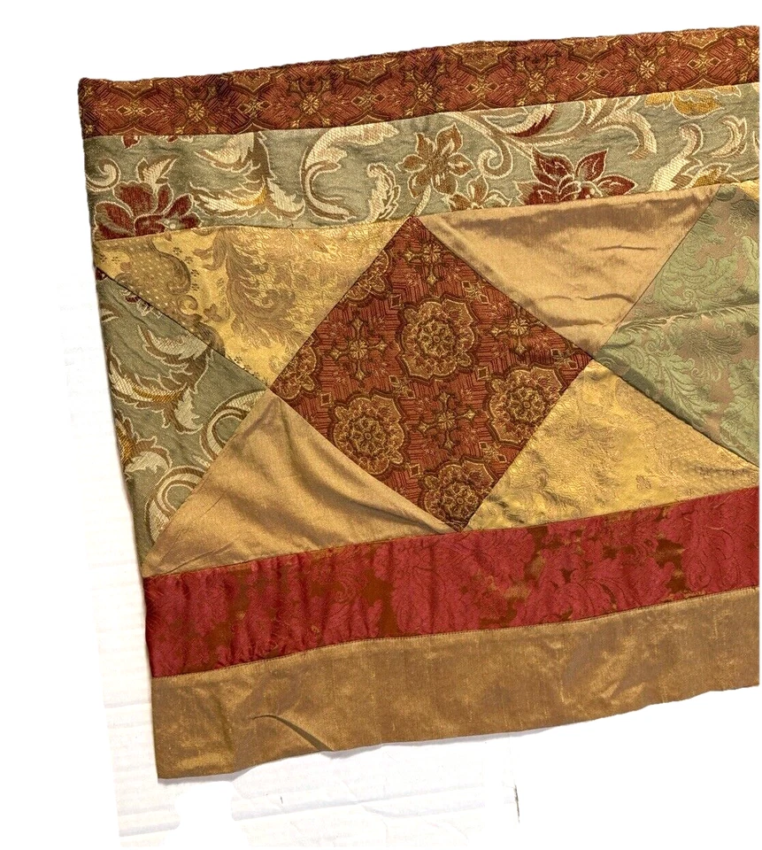 1 Cenefa de ventana de lujo cortina corta dorado rojo verde patrón forrado mezcla de seda Foto 3 de 4